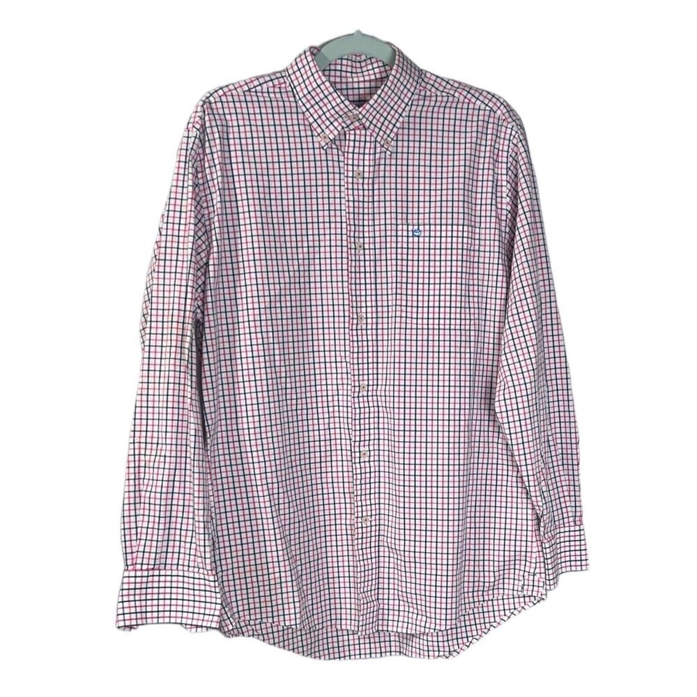Southern Tide Men's Medium Red Blue Gingham Check Button Down Long Sleeve Shirt